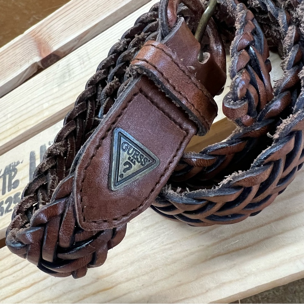 Guess? Boys Belt Kids Woven Brown Leather Belt 34” Made In Turkey - (A054)